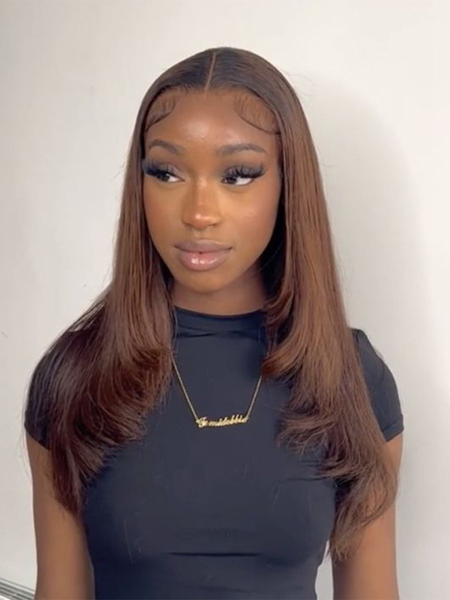 Leila Layered Brown Straight Super Fine HD Glueless Lace Wig Scalp Knots
