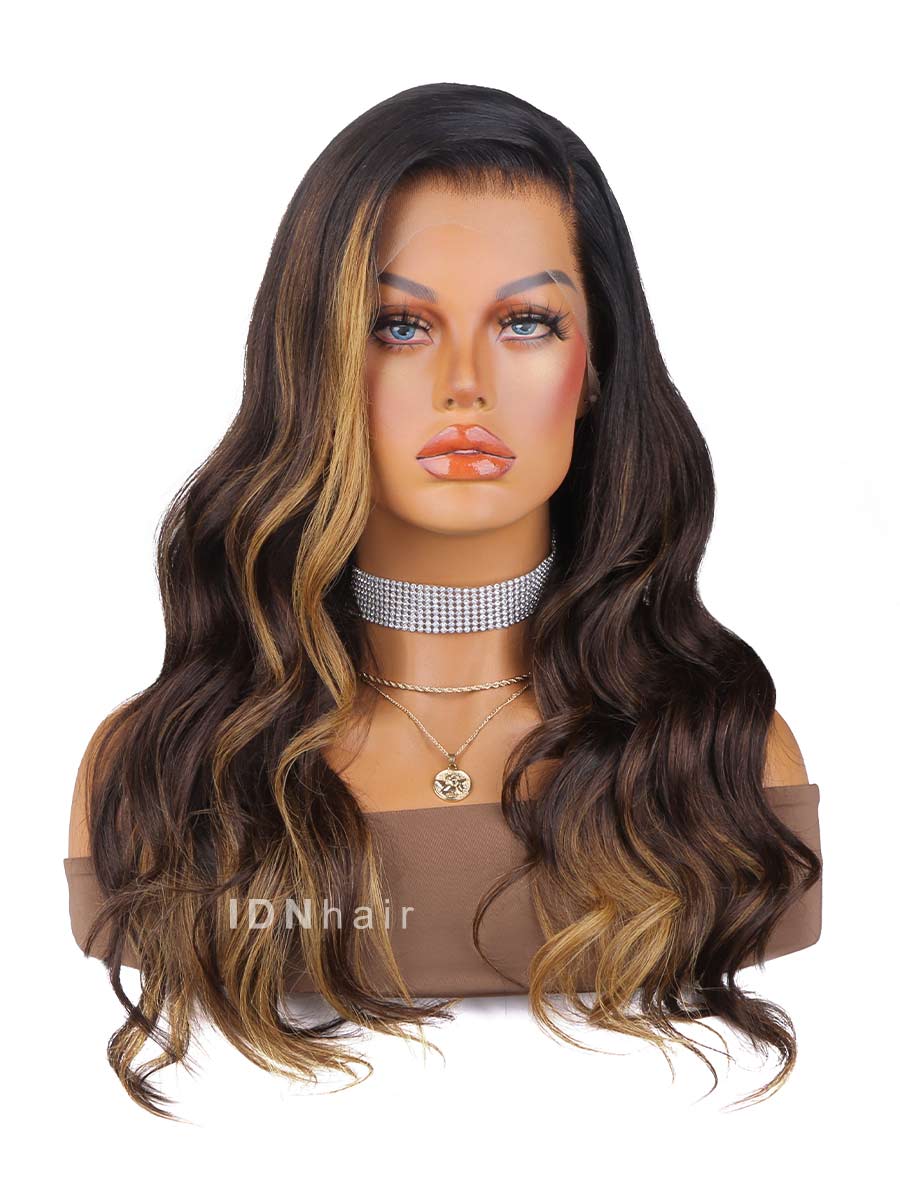 Danii Ombre HIghlight Dark Brown Wavy HD Front Lace Wig Rich Girl Hair