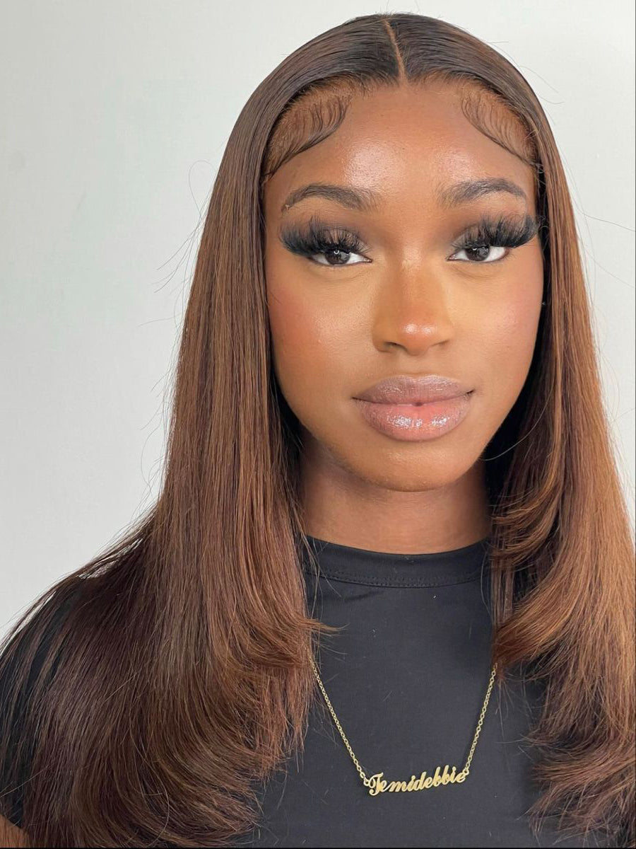 Leila Layered Brown Straight Super Fine HD Glueless Lace Wig Scalp Knots