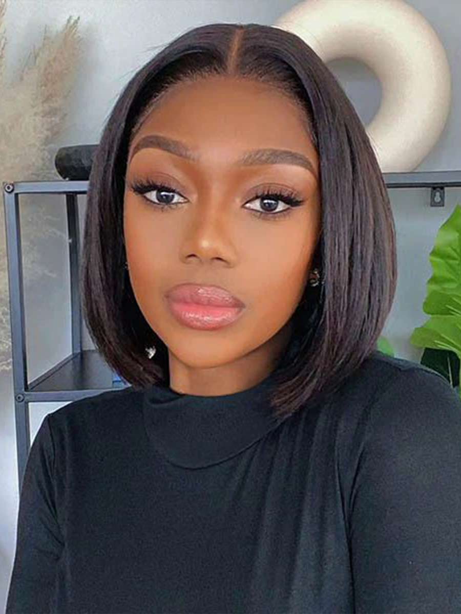 June Wear And Go Glueless Straight Bob Wig Beginner Friendly Pre Cut Human Hair