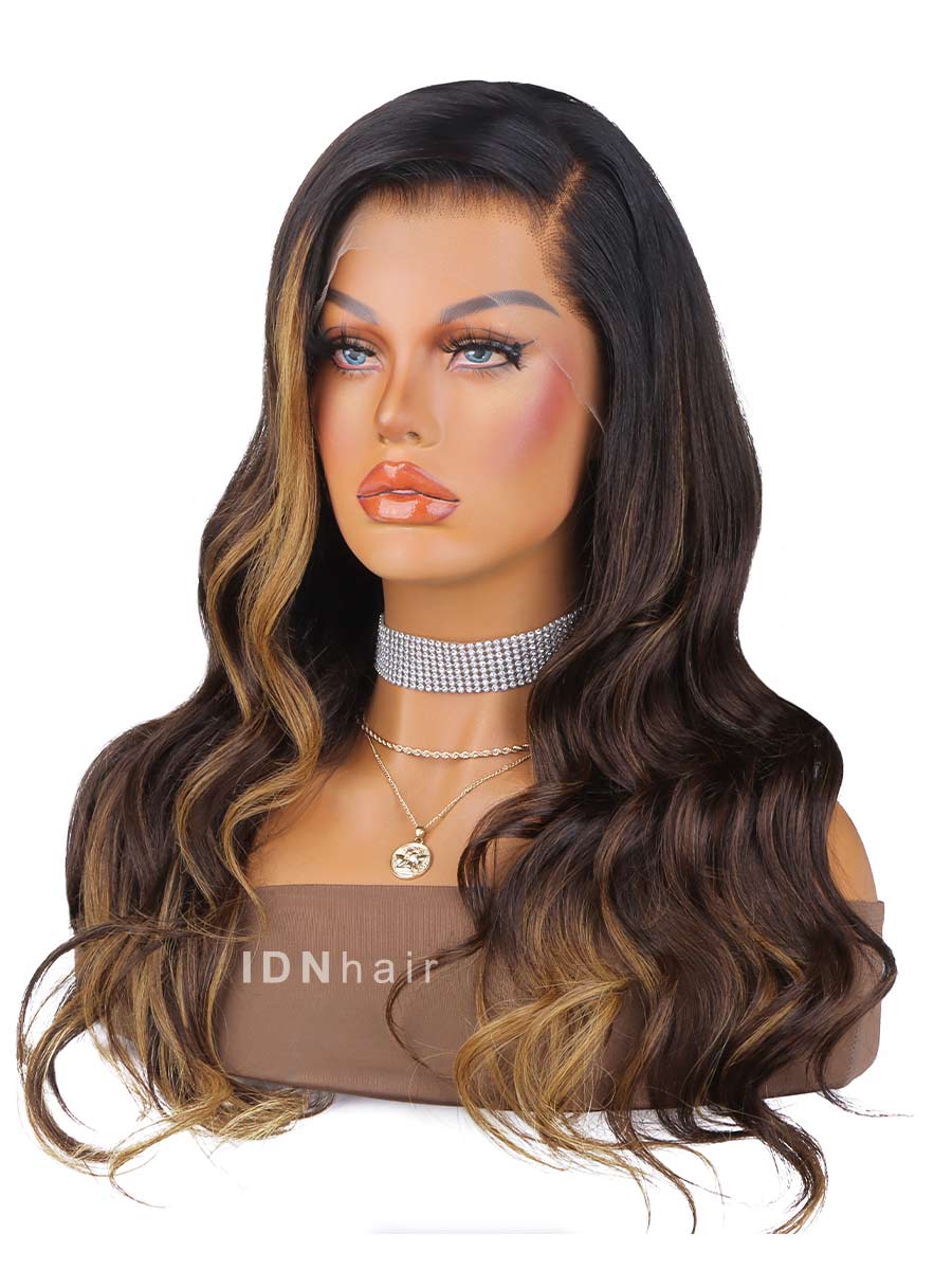 Danii Ombre HIghlight Dark Brown Wavy HD Front Lace Wig Rich Girl Hair