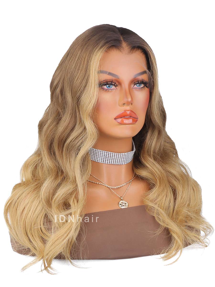 Amber Ombre Blonde Wavy HD Front Lace Wig 100% Human Rich Girl Hair