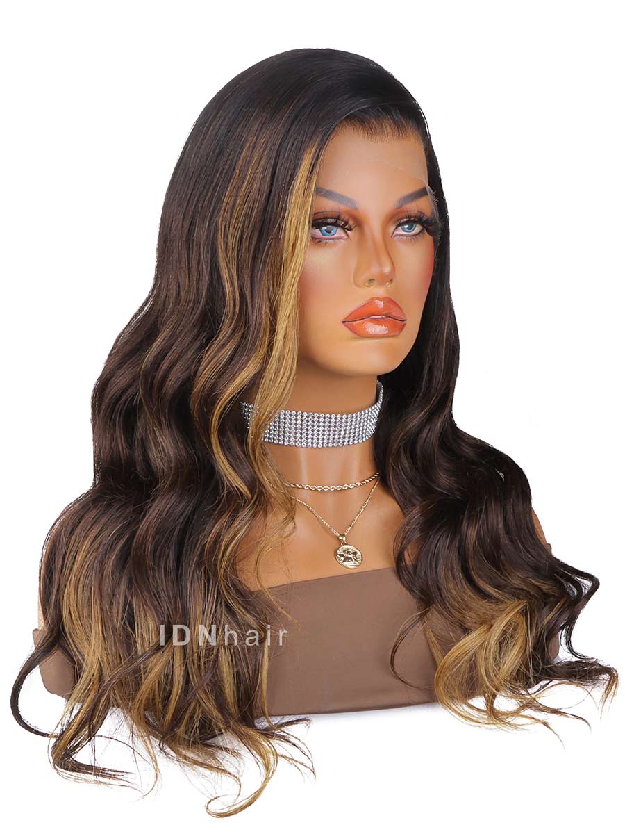 Danii Ombre HIghlight Dark Brown Wavy HD Front Lace Wig Rich Girl Hair