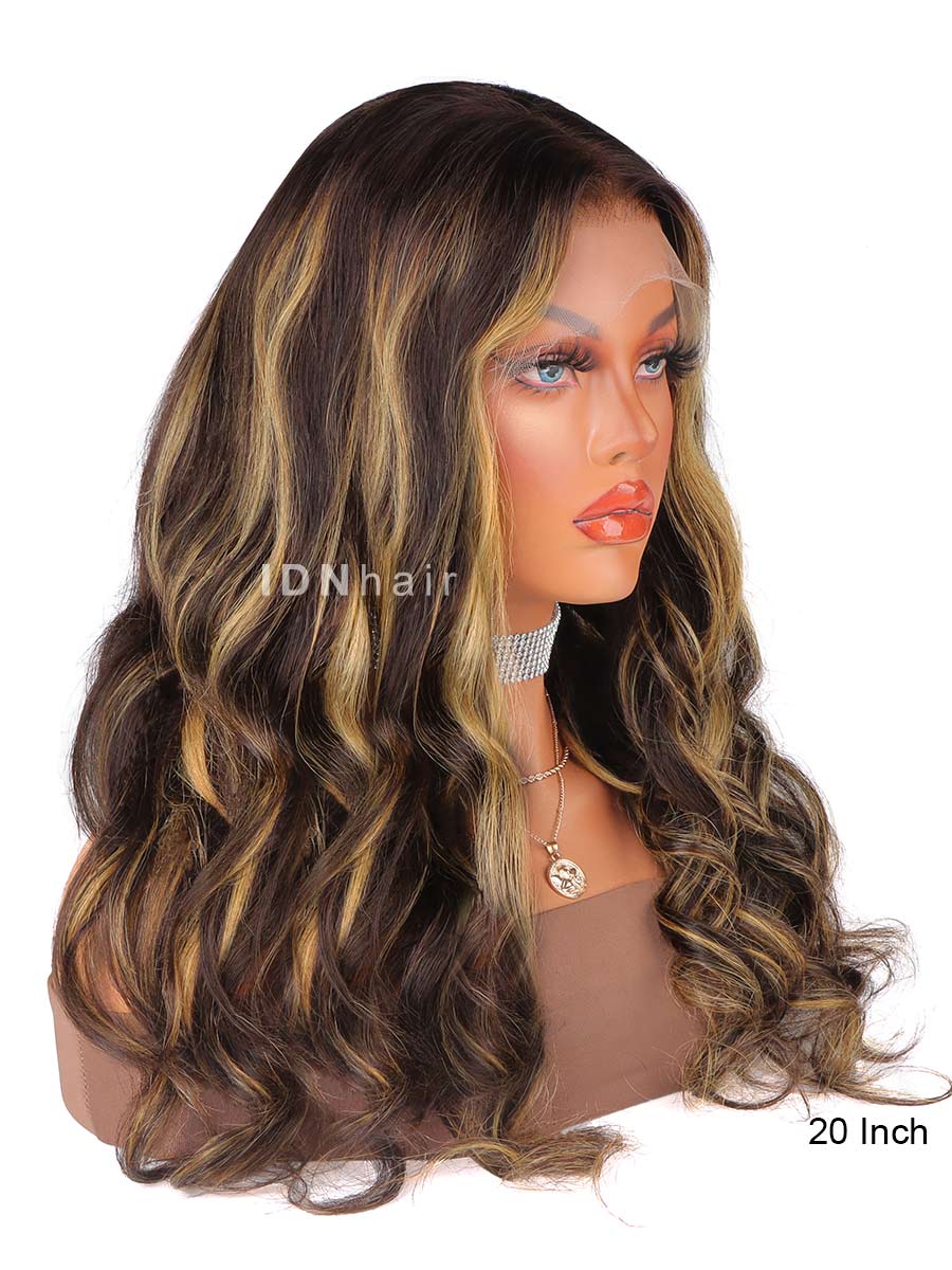 Glinda Blonde Highlight Body Wave 13x4 Frontal HD Lace Wig Human Hair