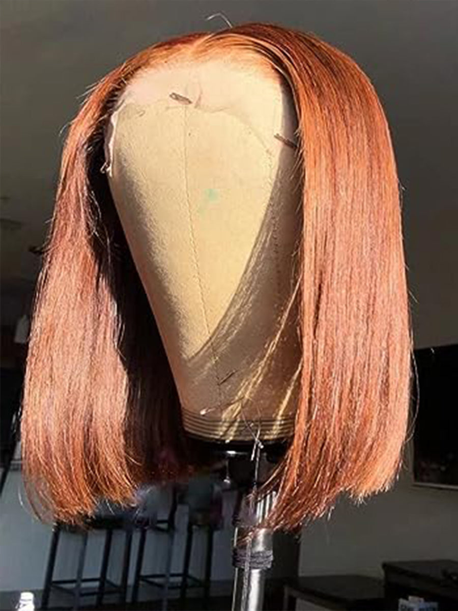 Rebecca Reddish Brown Glueless Straight Bob Wig Transparent Lace Human Hair
