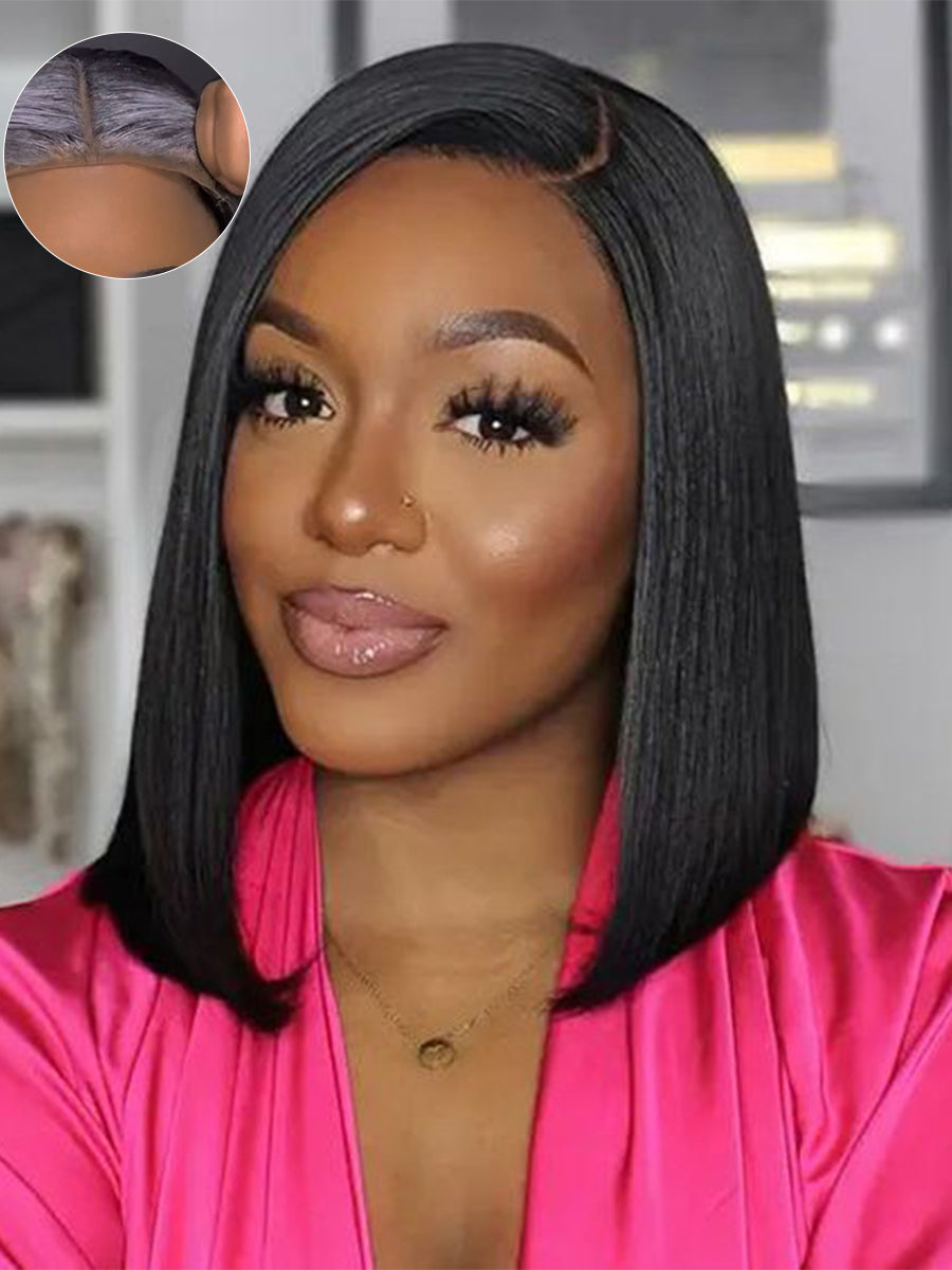 June Wear And Go Glueless Straight Bob Wig Beginner Friendly Pre Cut Human Hair
