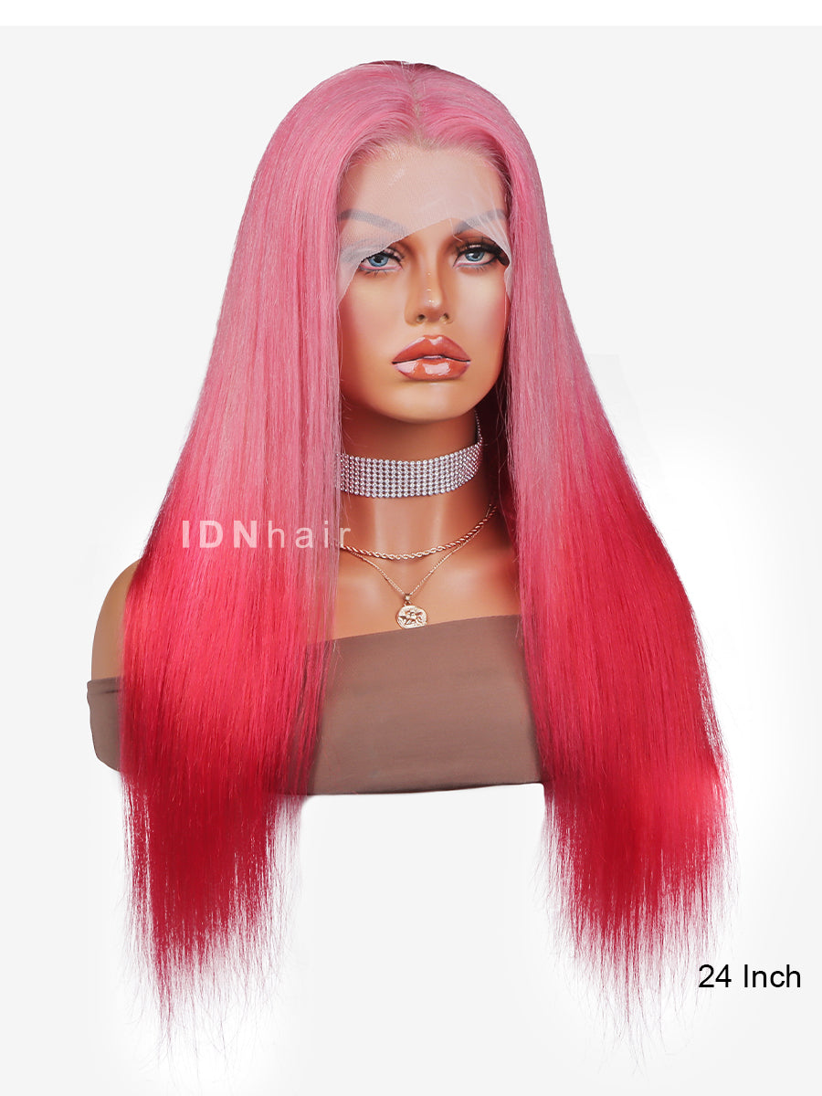 Layla Ombre Pink CardiB Silky Straight 13x4 Front Human Hair Wig