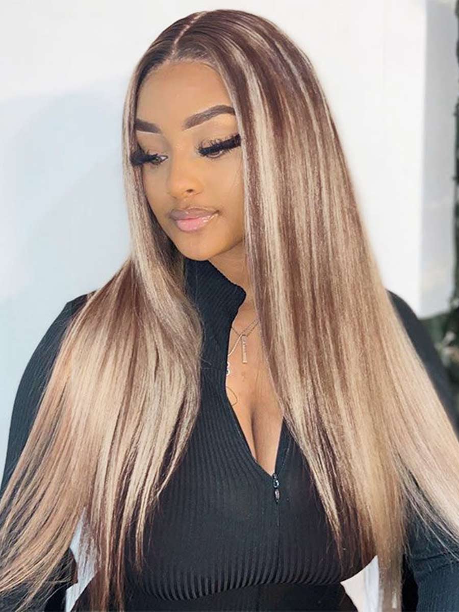 Gardenia Blonde Highlight Straight Lace Front Wig Human Hair