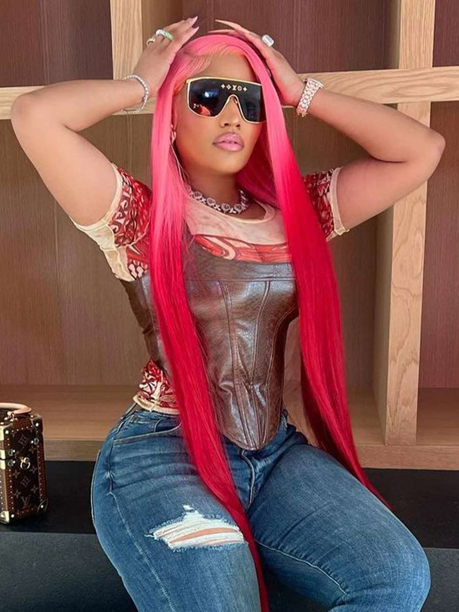 Layla Ombre Pink CardiB Silky Straight 13x4 Front Human Hair Wig