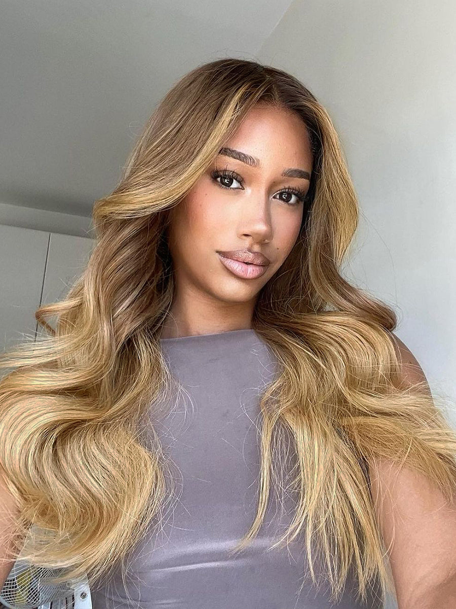 Amber Ombre Blonde Wavy HD Front Lace Wig 100% Human Rich Girl Hair