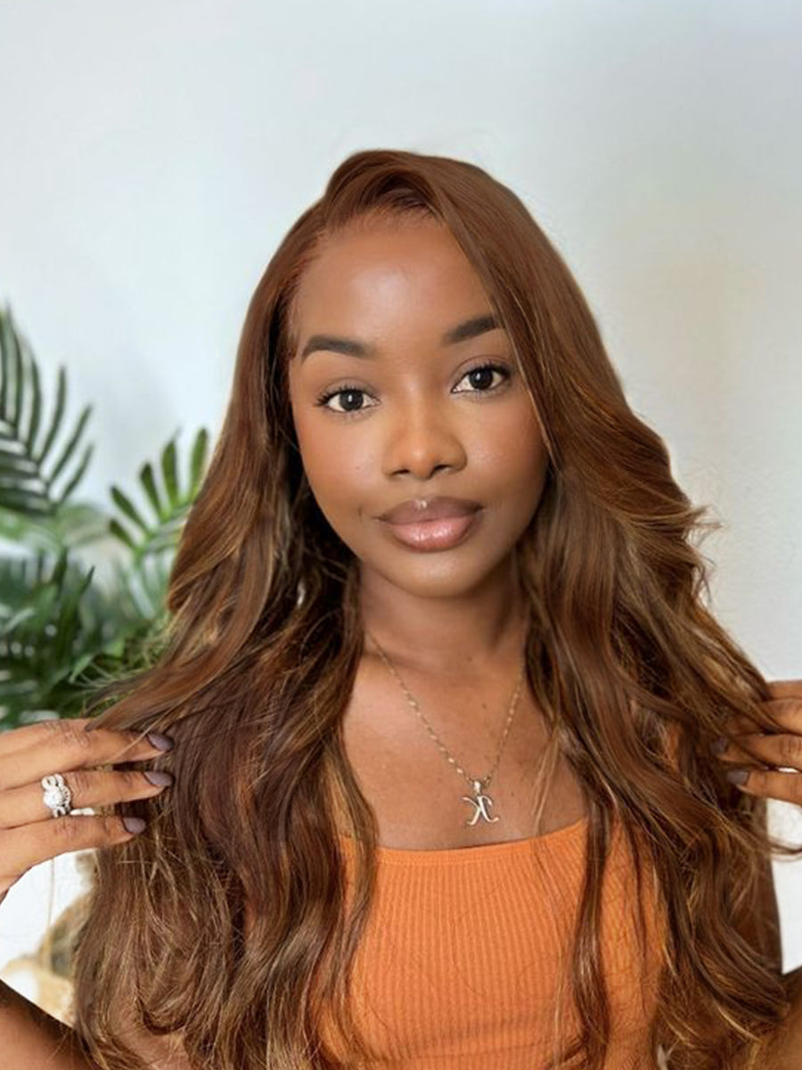 Audrey Ombre Honey Brown Body Wave HD Front Lace Wig 100% Human Rich Girl Hair
