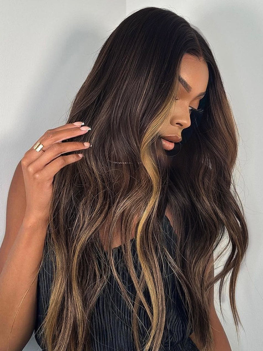 Danii Ombre HIghlight Dark Brown Wavy HD Front Lace Wig Rich Girl Hair
