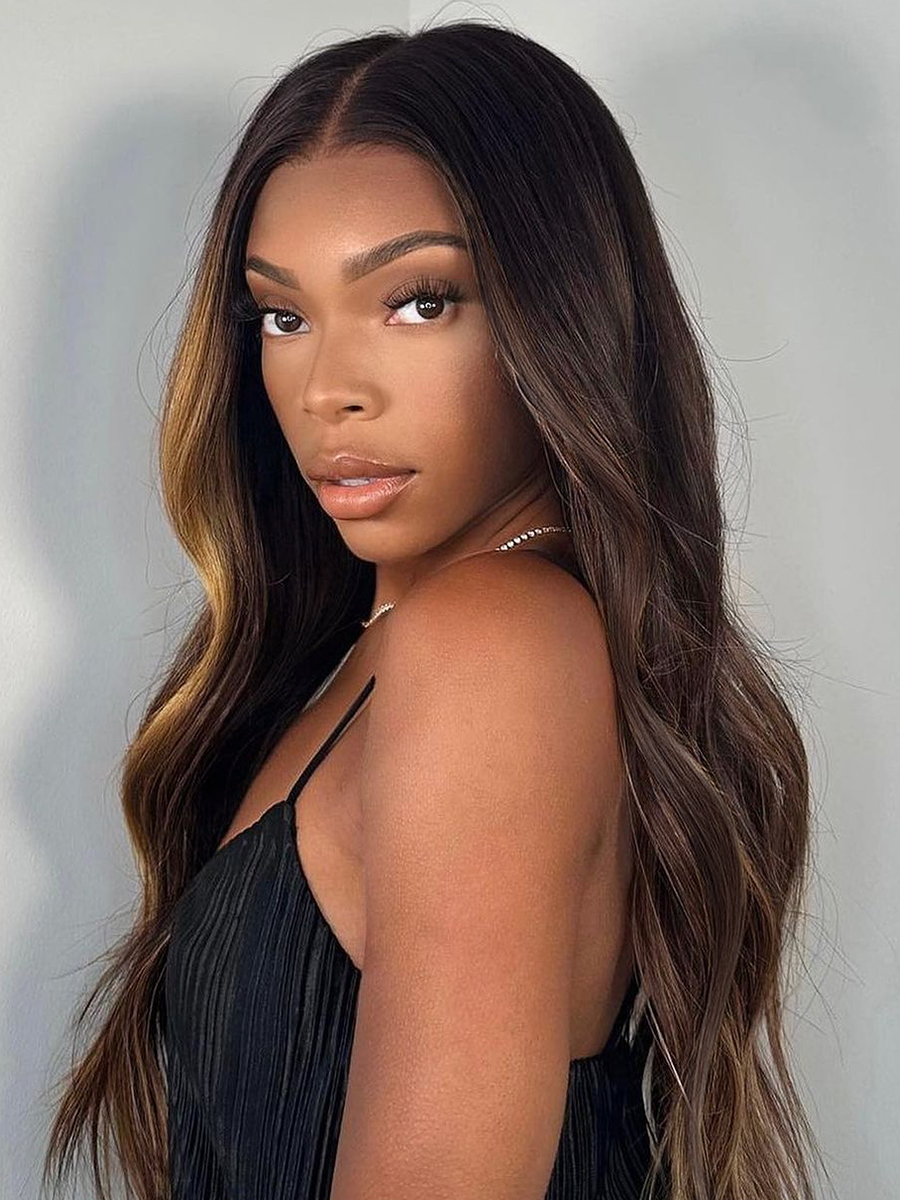 Danii Ombre HIghlight Dark Brown Wavy HD Front Lace Wig Rich Girl Hair