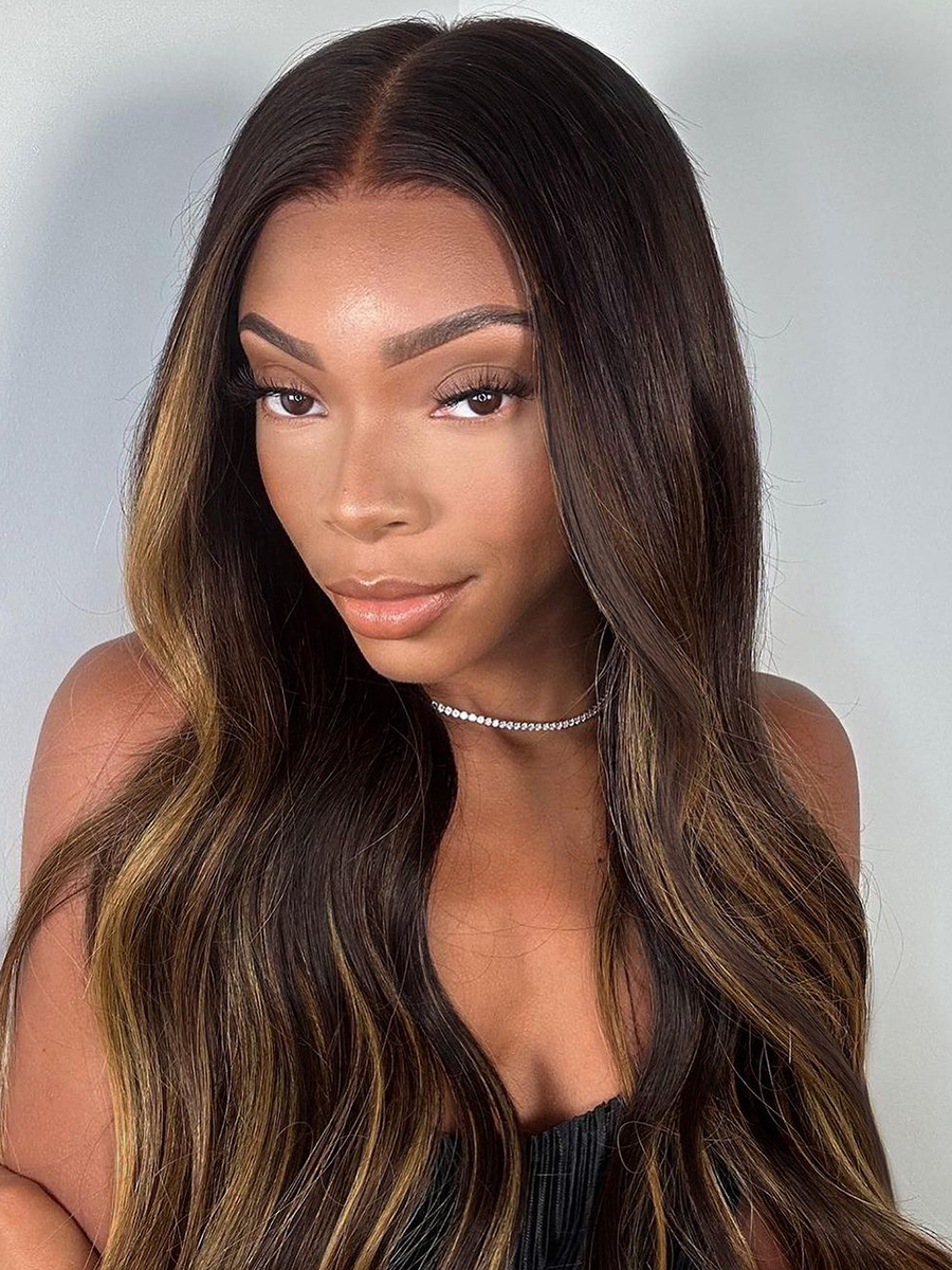 Danii Ombre HIghlight Dark Brown Wavy HD Front Lace Wig Rich Girl Hair