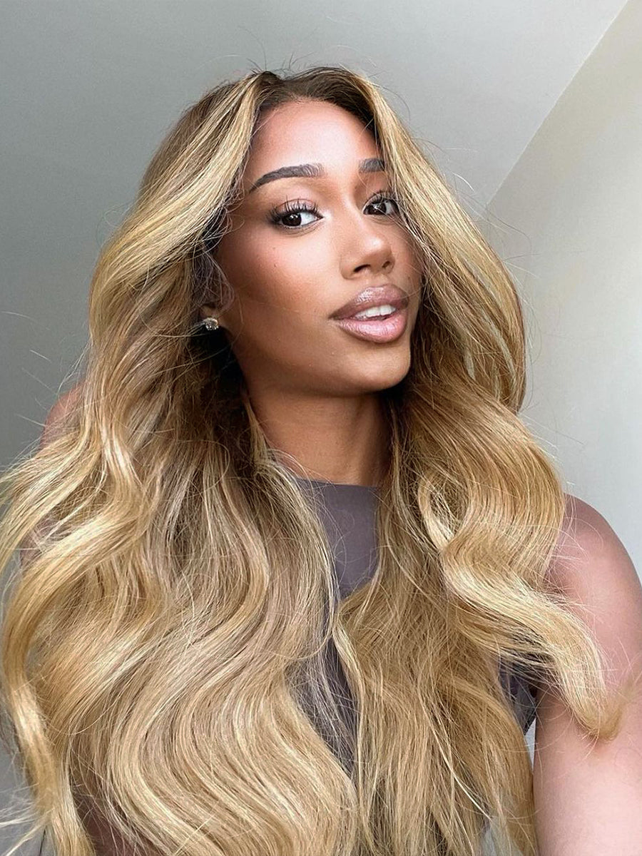Amber Ombre Blonde Wavy HD Front Lace Wig 100% Human Rich Girl Hair