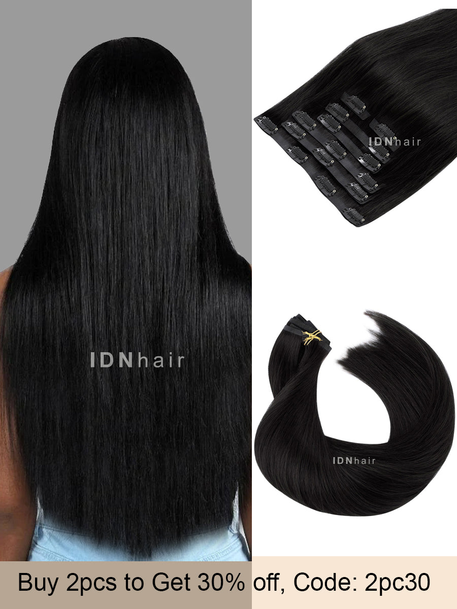 Traci Jet Black Seamless Tape-in Clip ins Human Hair Extensions for Black Women