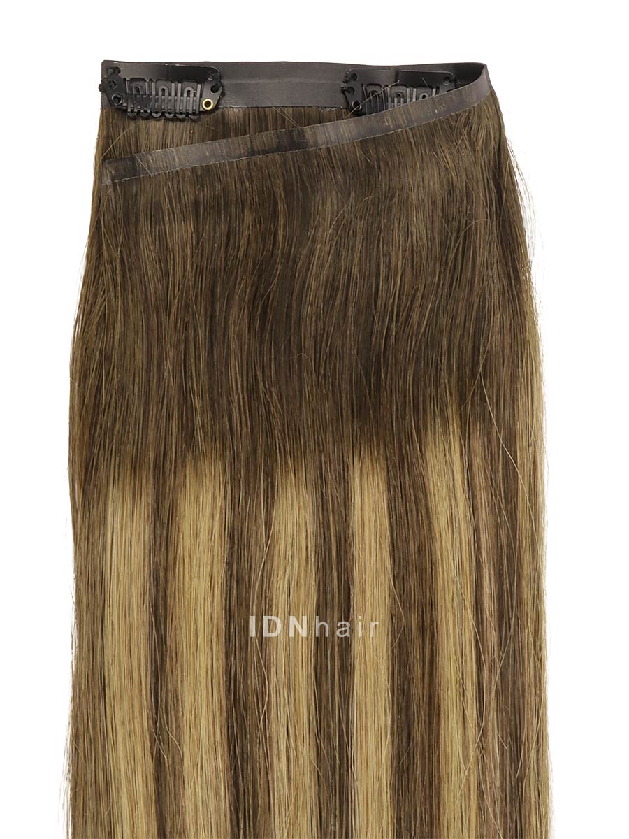 Maxine Super Flat Balayage Seamless Clip ins Straigth Highlights Color Human Hair Extensions