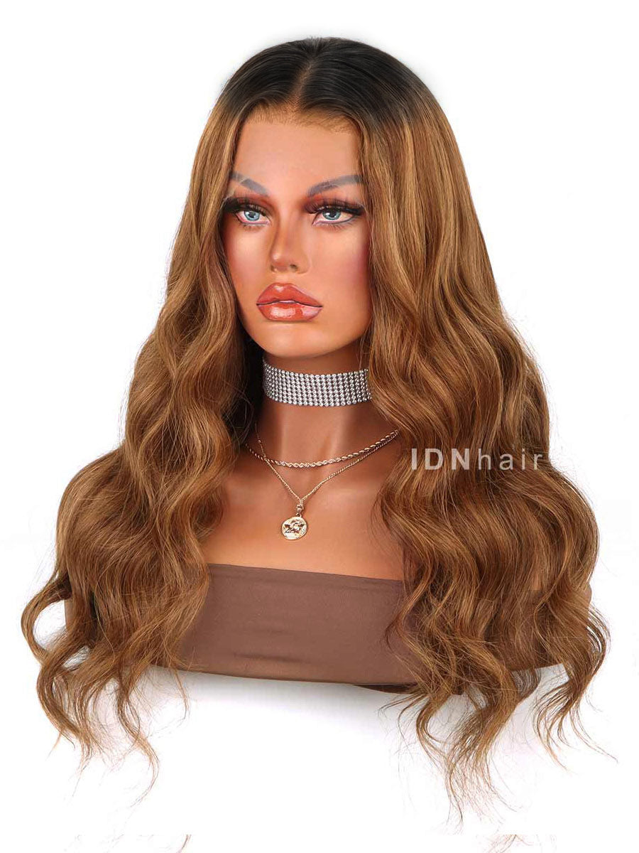 Gabrielle Wavy Brown Highlight Warm Tones Scalp Knots 13x6 Frontal HD Lace Wig