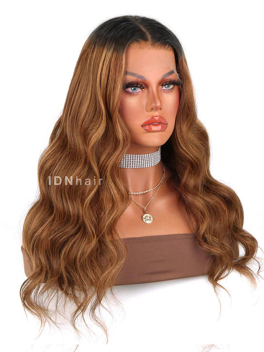 Gabrielle Wavy Brown Highlight Warm Tones Scalp Knots 13x6 Frontal HD Lace Wig