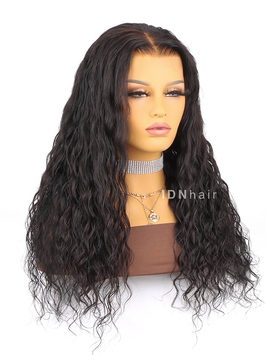Sale No.45 Glueless Beach Wave Scalp Knots 13X4 Full Frontal Wig HD Lace