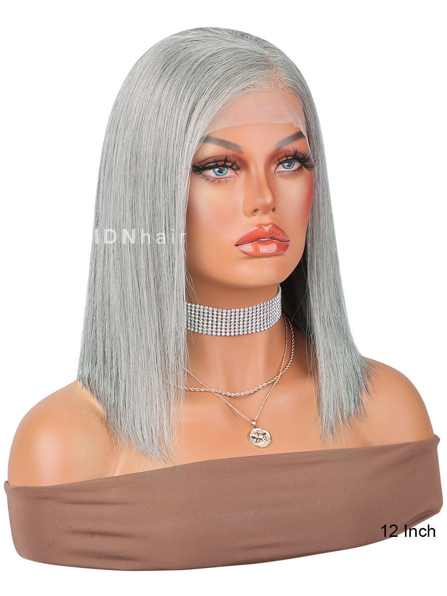 Ella Salt And Pepper Lady Short Bob Wig Gray Silver Frontal Lace Wig