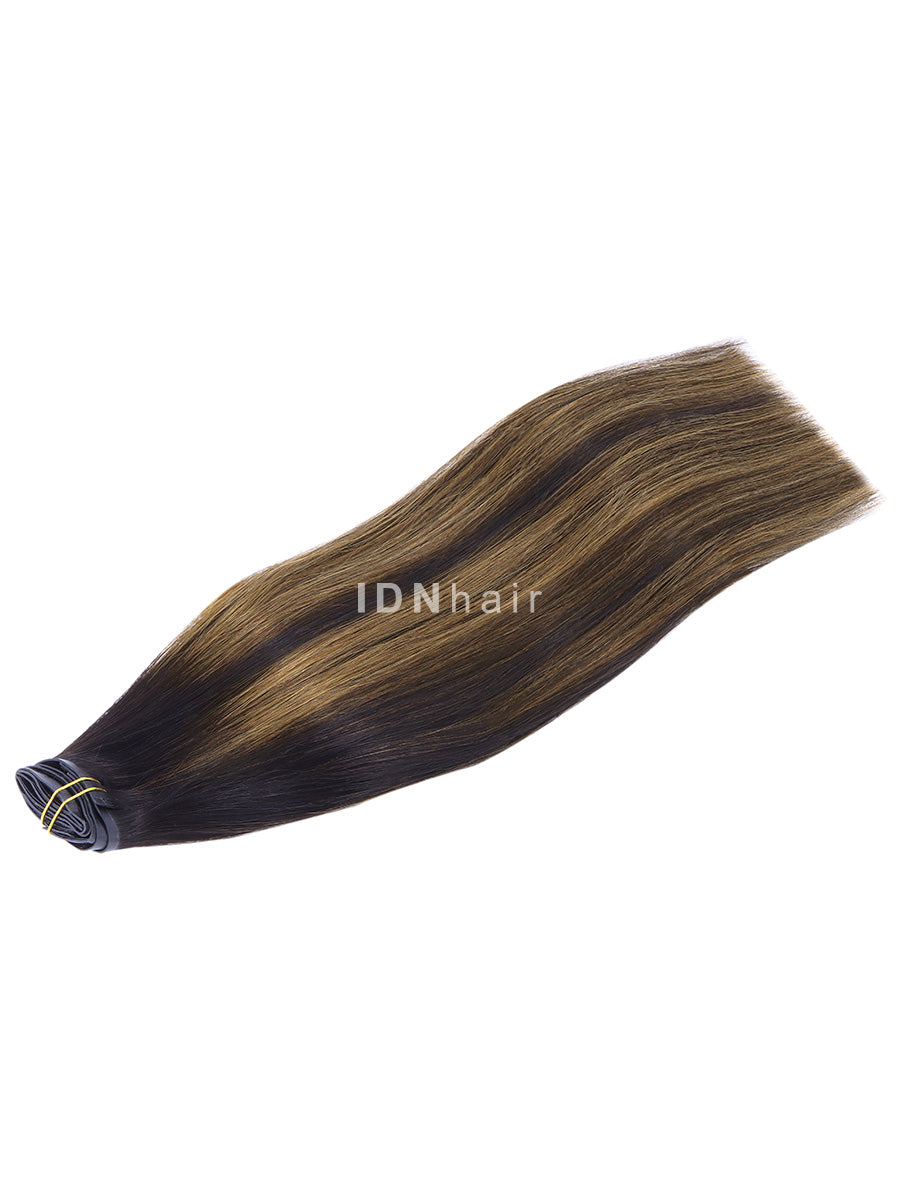 Joan Highlight Brown Seamless Tape-in Clip Ins Ombre Balayage Human Hair Extensions for Black Women