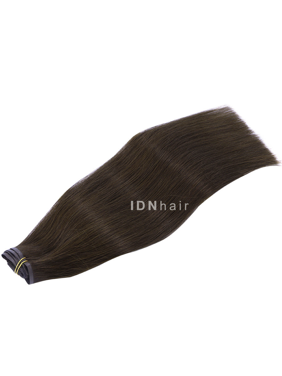 Leanna #2 Dark Brown Seamless Paper Thin Clip ins Human Hair Extensions For Black Women