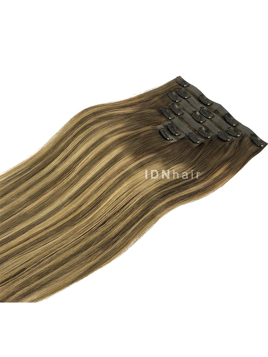Maxine Super Flat Balayage Seamless Clip ins Straigth Highlights Color Human Hair Extensions