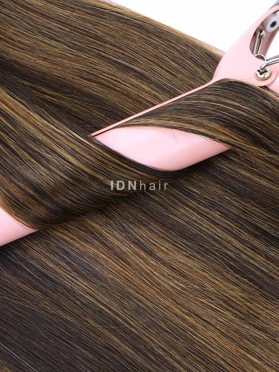 Joan Highlight Brown Seamless Tape-in Clip Ins Ombre Balayage Human Hair Extensions for Black Women