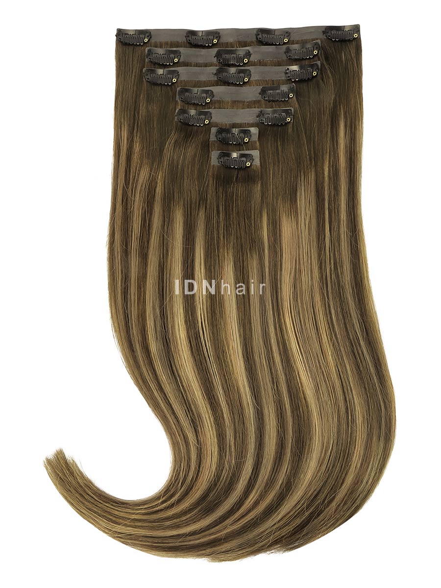Maxine Super Flat Balayage Seamless Clip ins Straigth Highlights Color Human Hair Extensions