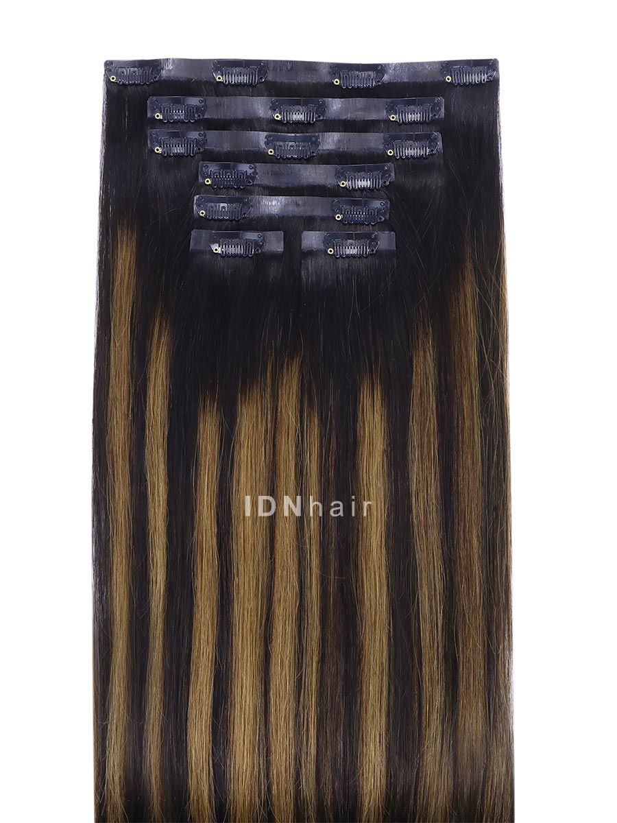 Joan Highlight Brown Seamless Tape-in Clip Ins Ombre Balayage Human Hair Extensions for Black Women