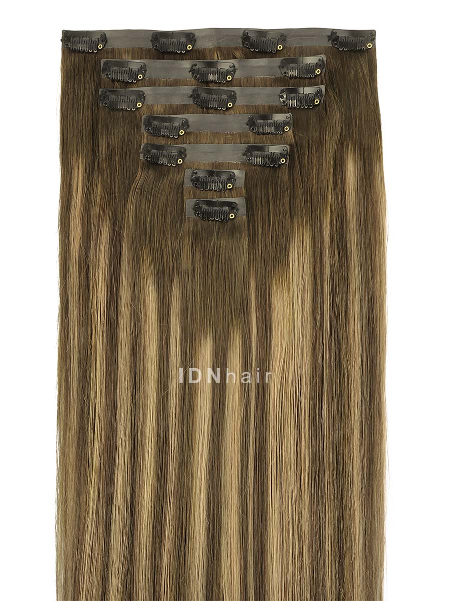 Maxine Super Flat Balayage Seamless Clip ins Straigth Highlights Color Human Hair Extensions