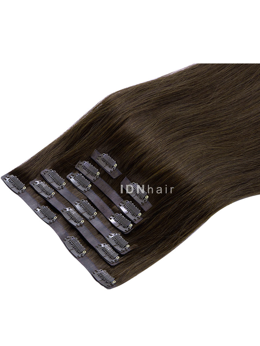 Leanna #2 Dark Brown Seamless Paper Thin Clip ins Human Hair Extensions For Black Women