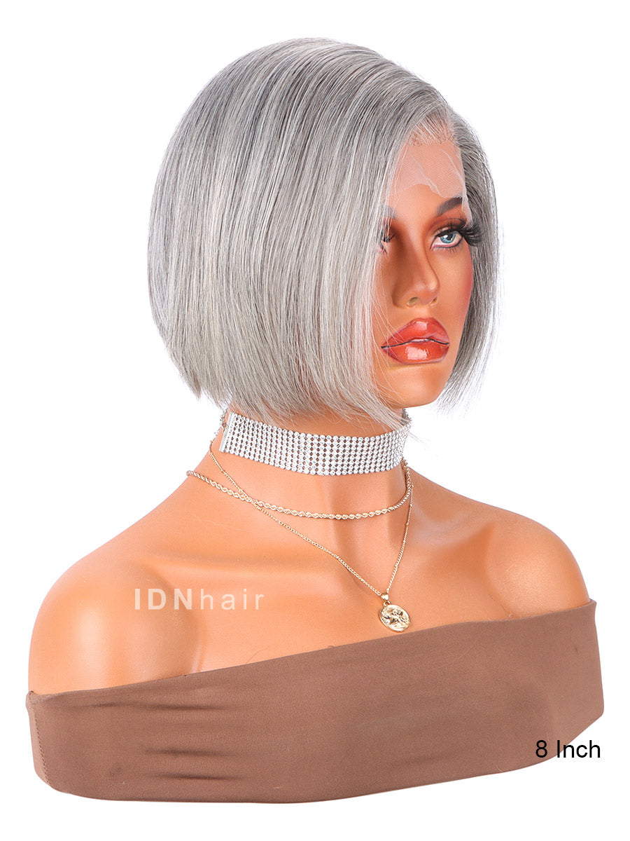 Fillio Salt And Pepper Gray Pixie Cut Short Beginner Friendly Bob Lace Wig
