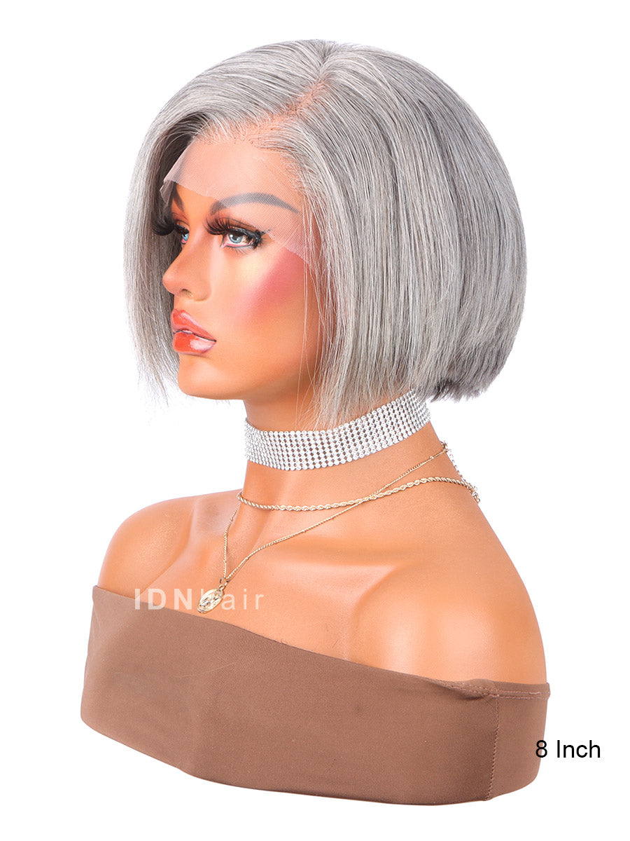Fillio Salt And Pepper Gray Pixie Cut Short Beginner Friendly Bob Lace Wig