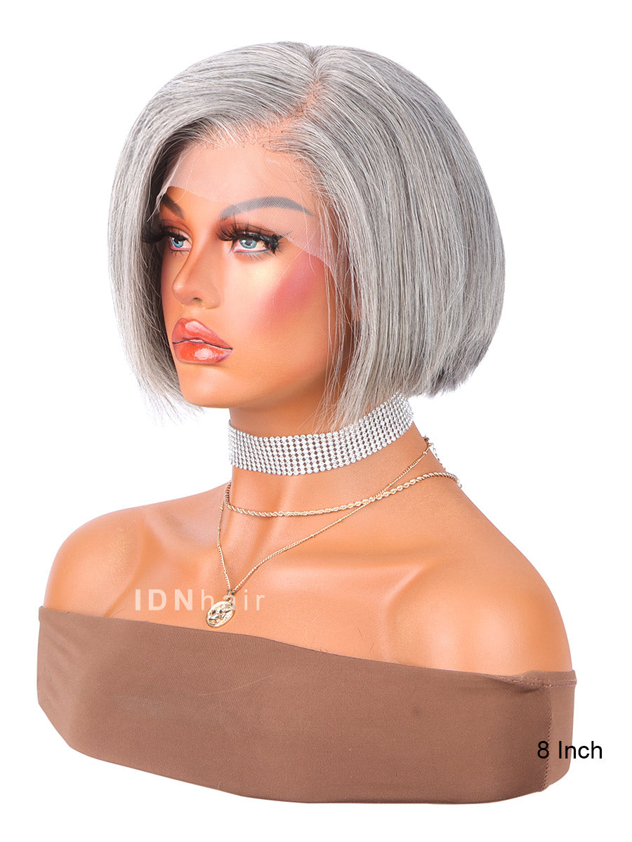 Fillio Salt And Pepper Gray Pixie Cut Short Beginner Friendly Bob Lace Wig