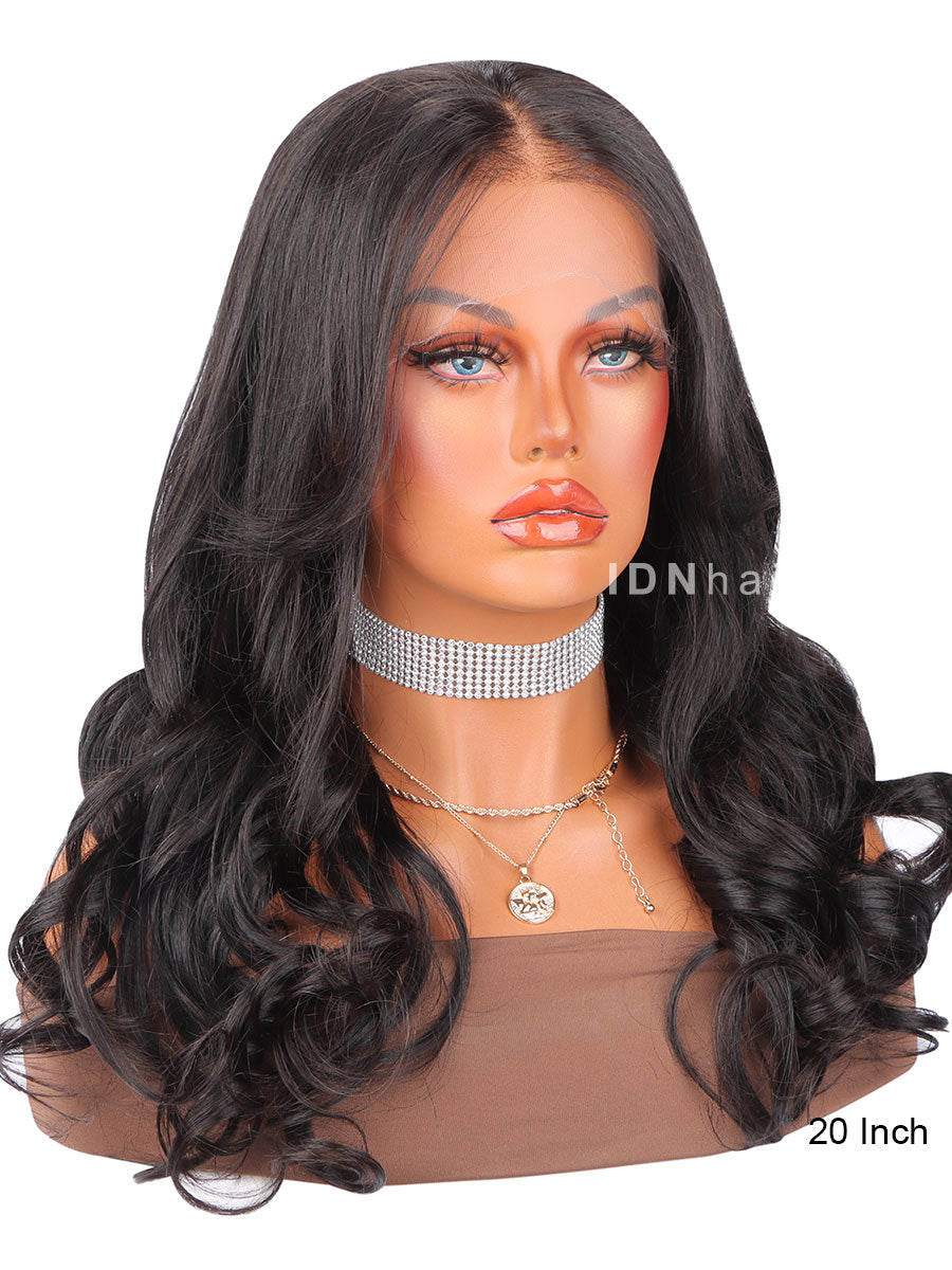 Van Curtain Bang Front HD Lace Wig Invisible Scalp Knots Sexy Wavy Wig