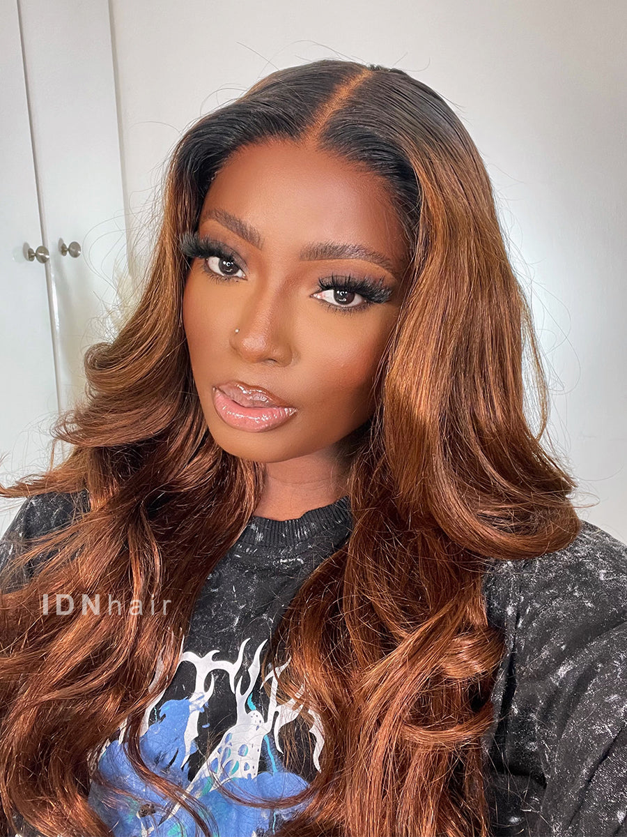 Jennette Ombre Chocolate Brown Color Wavy 13X6 HD Lace Front Wig Human Hair