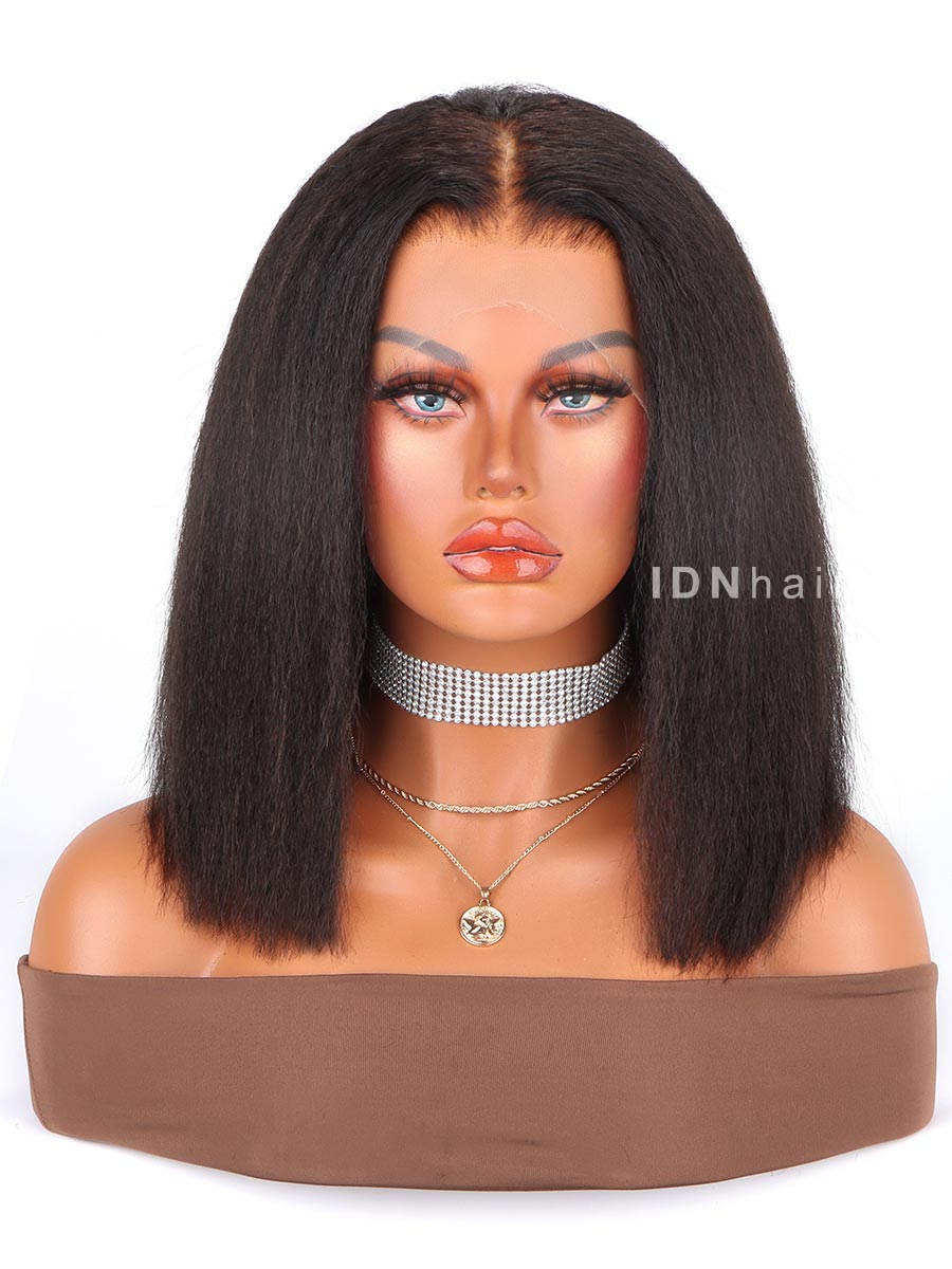 Brunelle Kinky Straight Bob Scalp Knots 13x6 Frontal HD Lace Wig