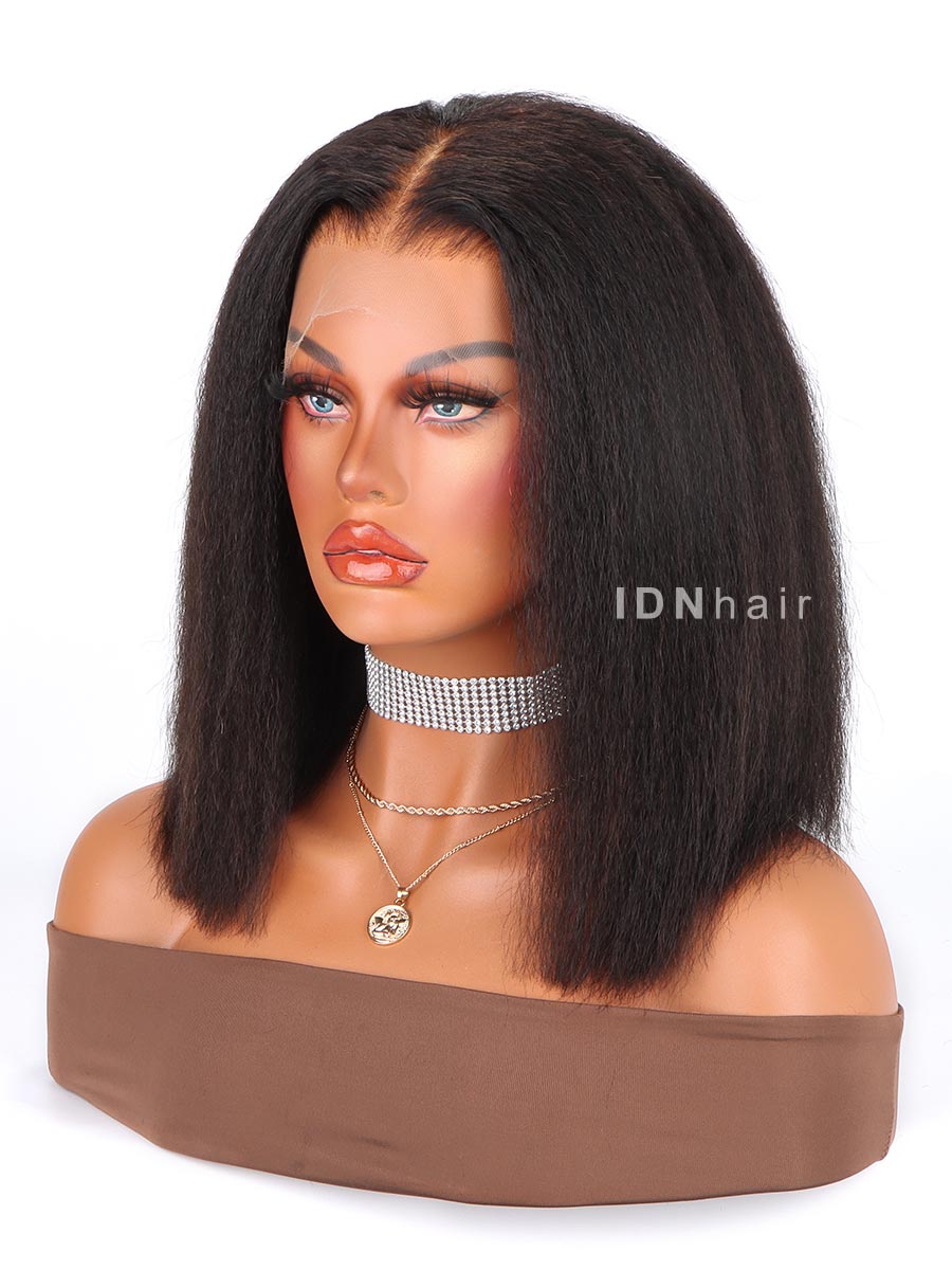 Brunelle Kinky Straight Bob Scalp Knots 13x6 Frontal HD Lace Wig