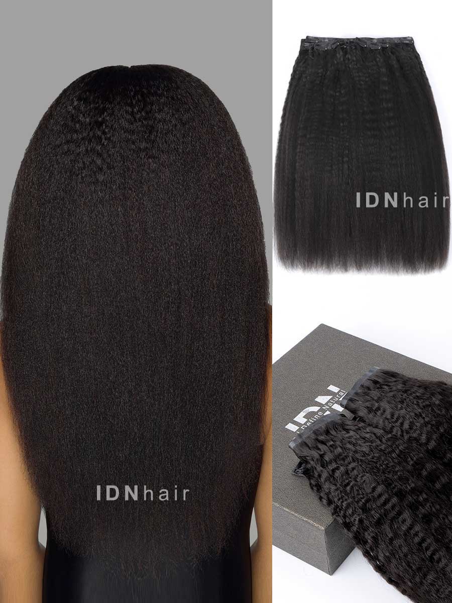 Cora Super Flat Kinky Straight Seamless Clip in Hair Extension Human Hair