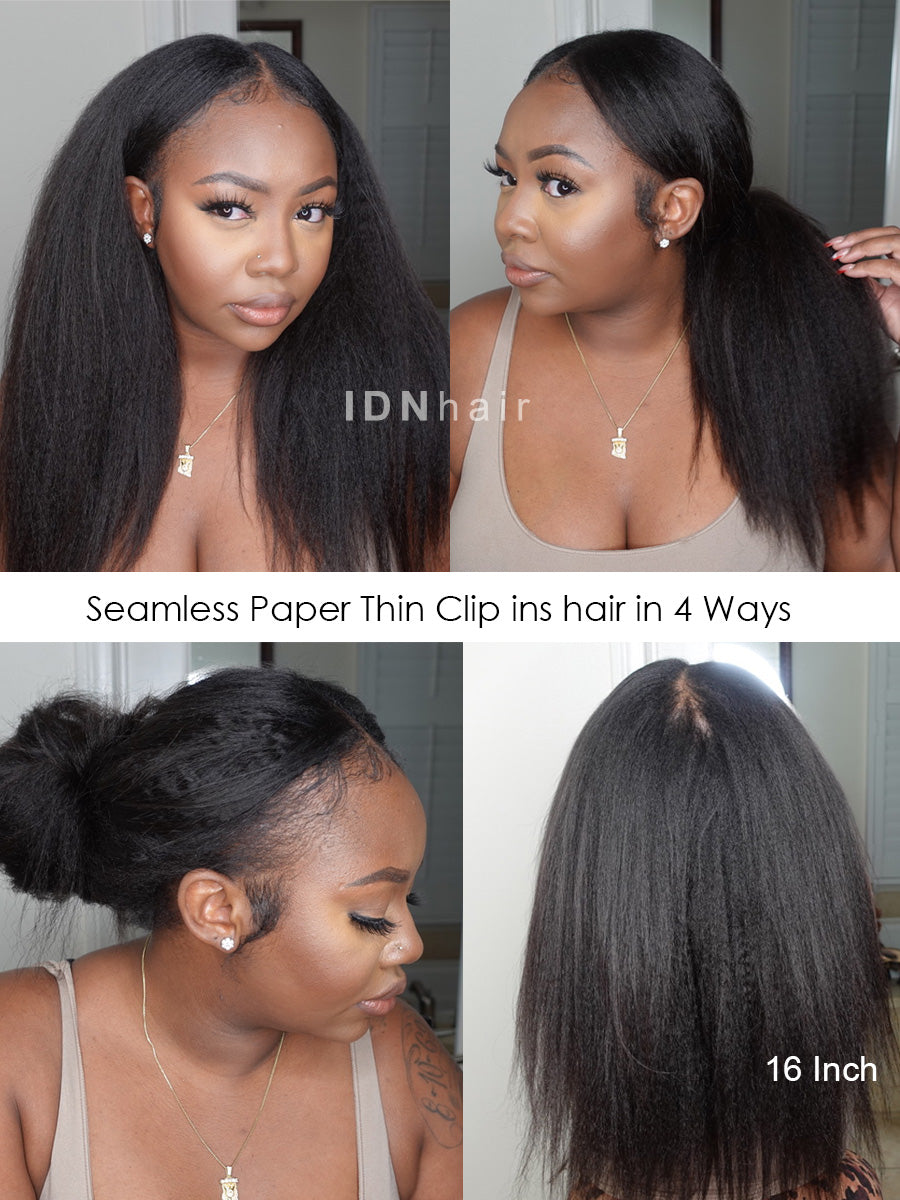 Cora Super Flat Kinky Straight Seamless Clip in Hair Extension Human Hair