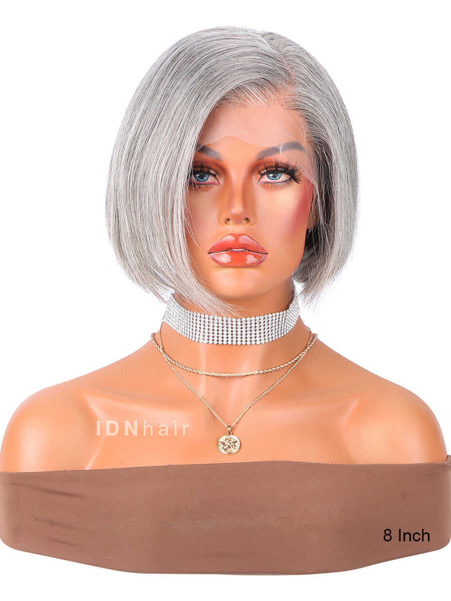 Fillio Salt And Pepper Gray Pixie Cut Short Beginner Friendly Bob Lace Wig