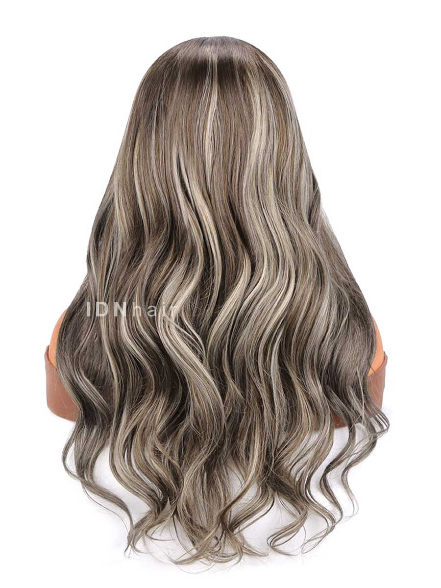 Jada HD Lace Wavy Brown Human Hair Wig With Grey Highlights