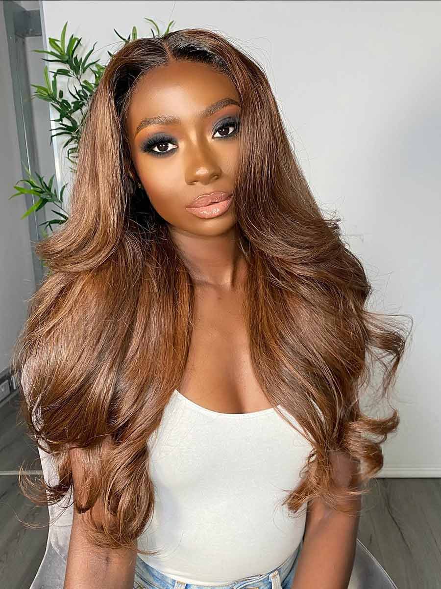Jennette Ombre Chocolate Brown Color Wavy 13X6 HD Lace Front Wig Human Hair