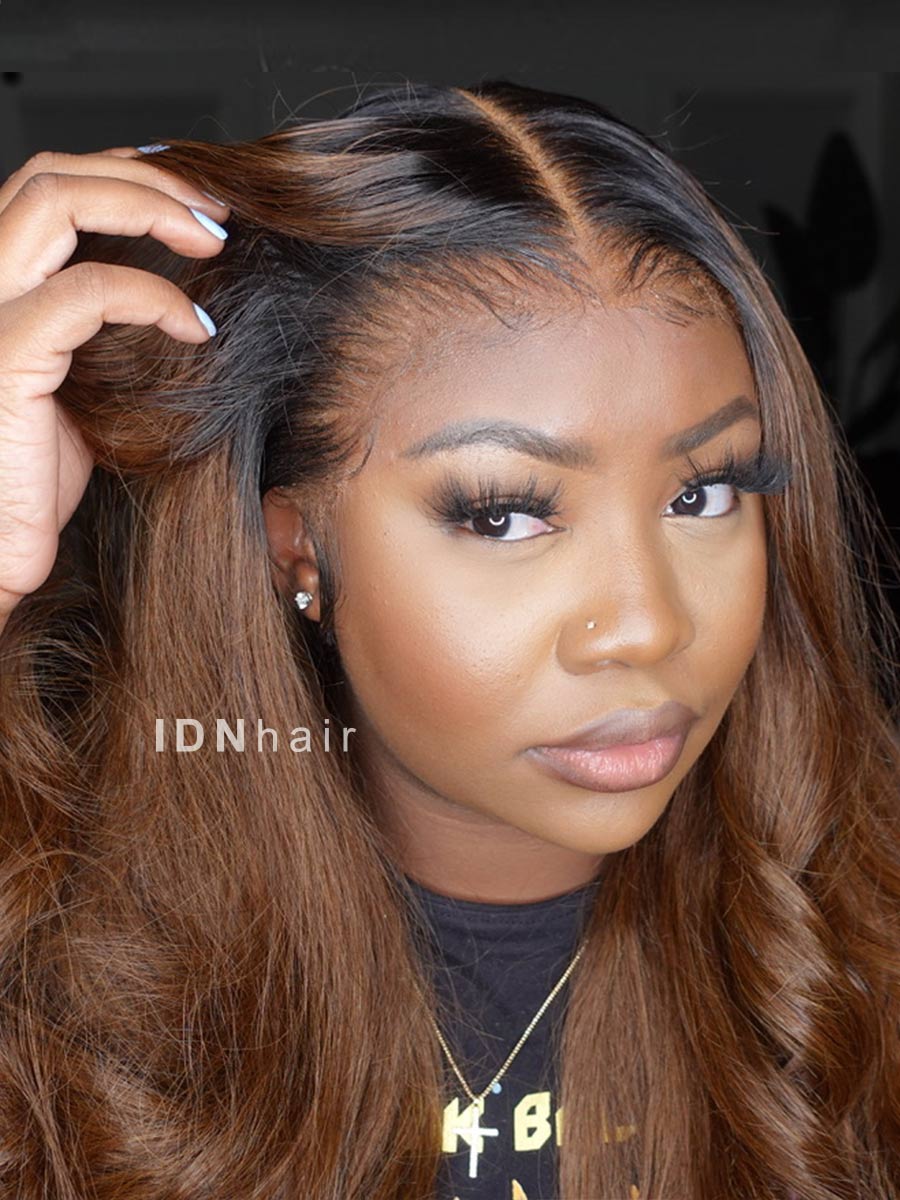Jennette Ombre Chocolate Brown Color Wavy 13X6 HD Lace Front Wig Human Hair