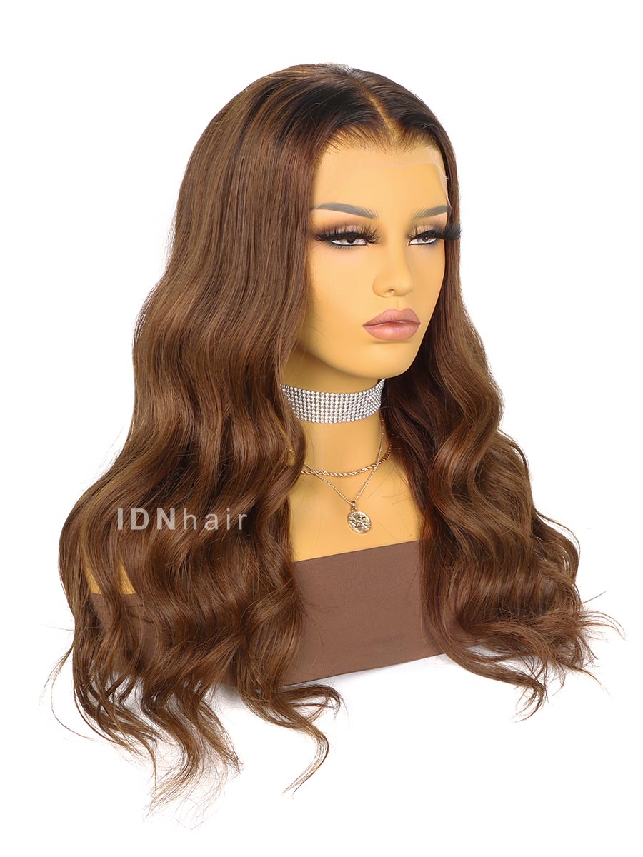 Jennette Ombre Chocolate Brown Color Wavy 13X6 HD Lace Front Wig Human Hair