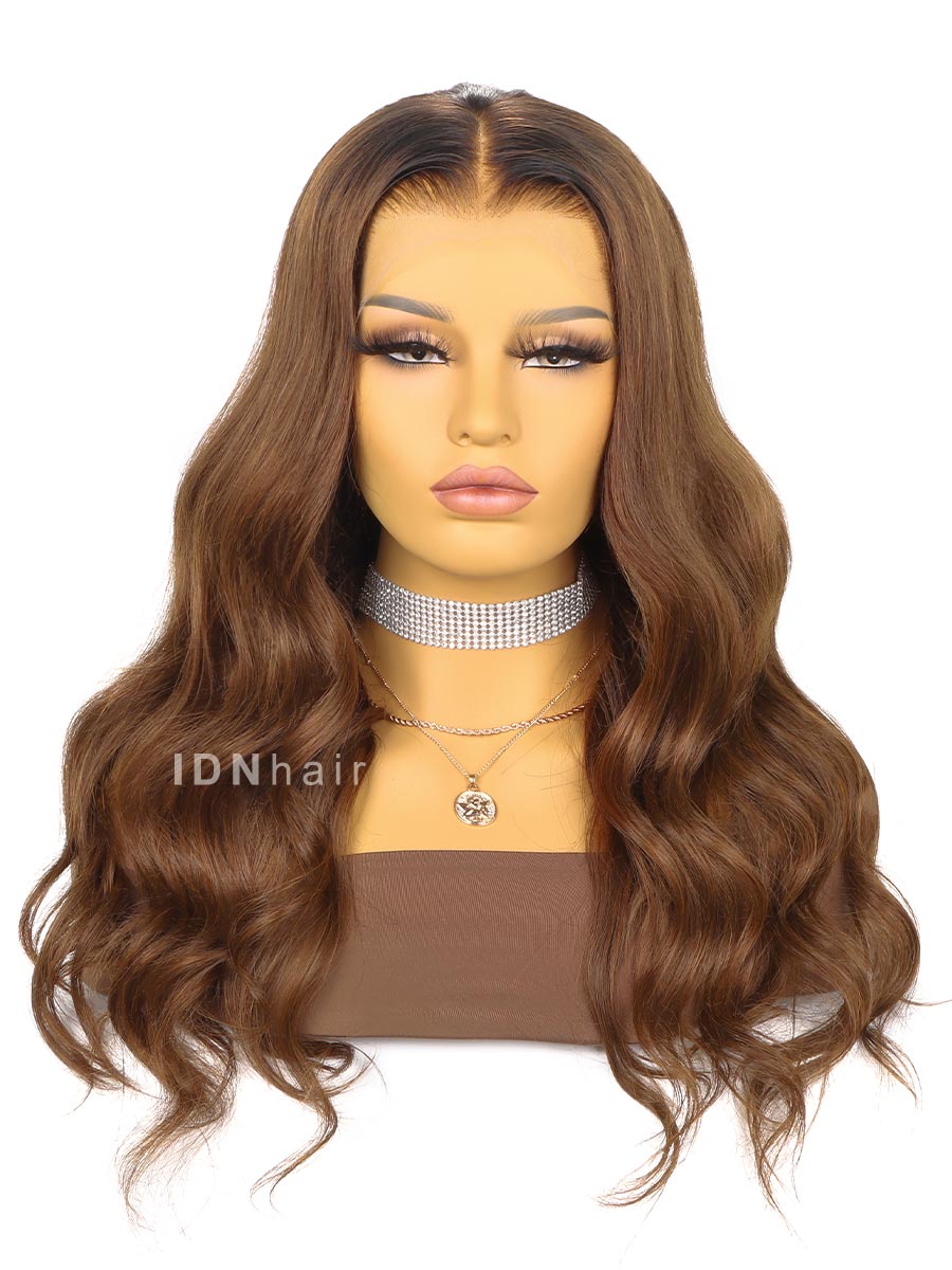 Jennette Ombre Chocolate Brown Color Wavy 13X6 HD Lace Front Wig Human Hair