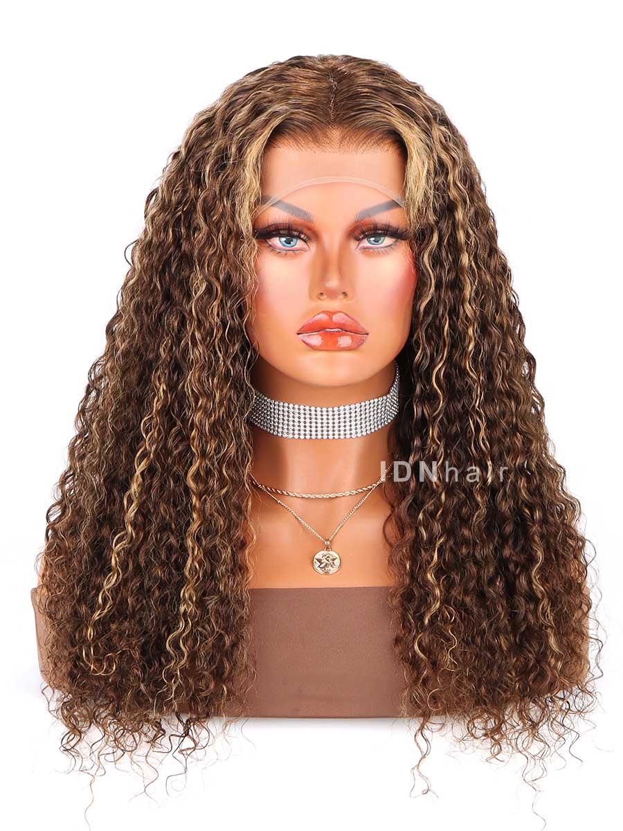 Sale No. 52 Glueless Brown Highlight Deep Curly 13x4 Clear Lace Wig