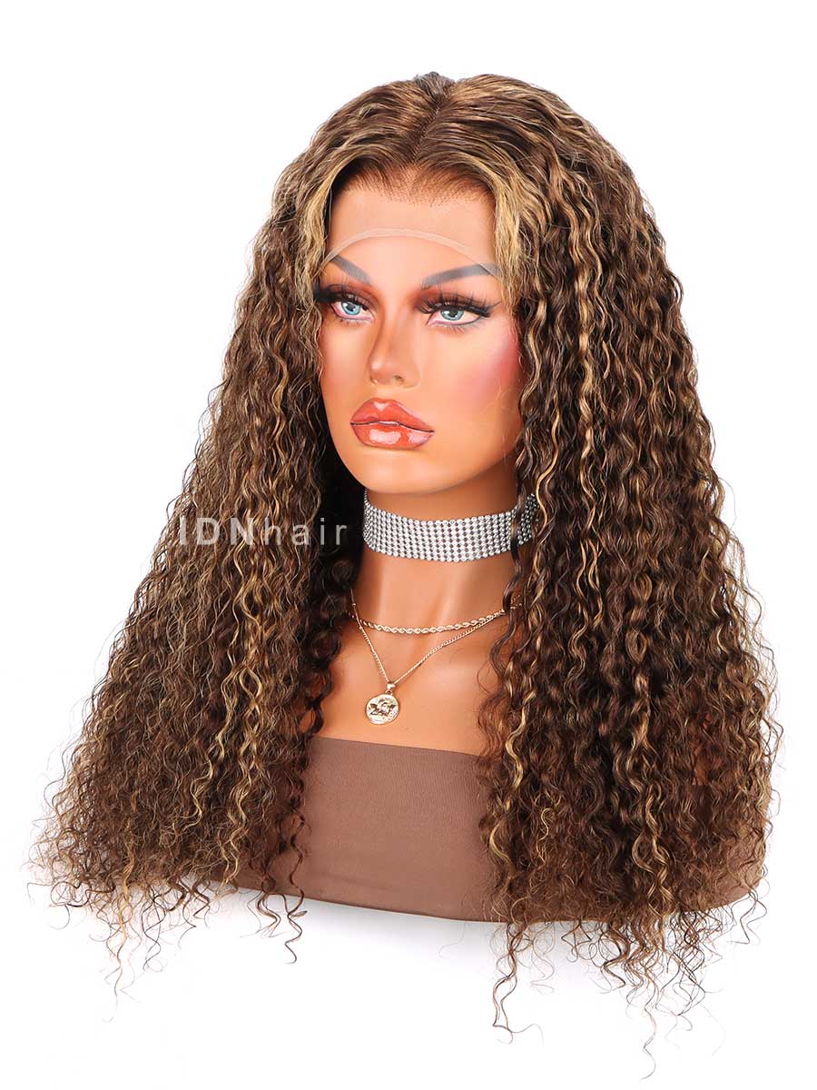 Sale No. 52 Glueless Brown Highlight Deep Curly 13x4 Clear Lace Wig